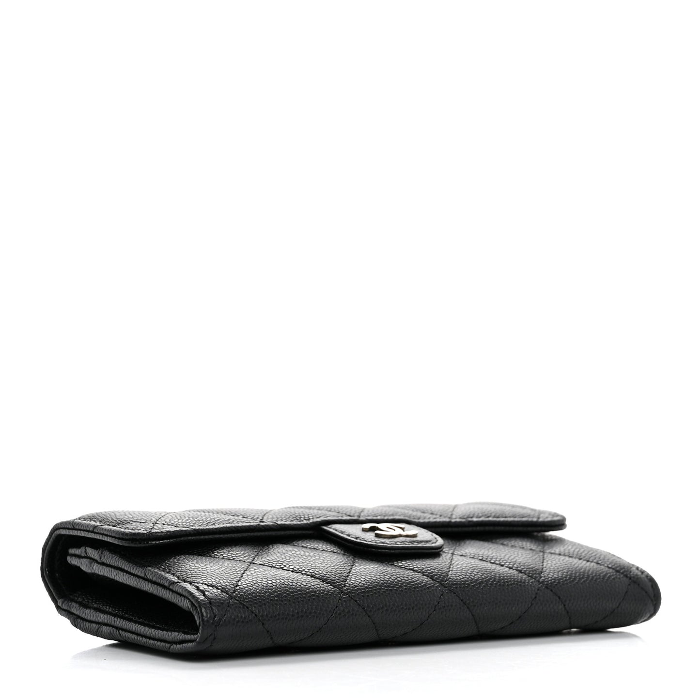 Caviar Quilted Medium Gusset Flap Wallet Black