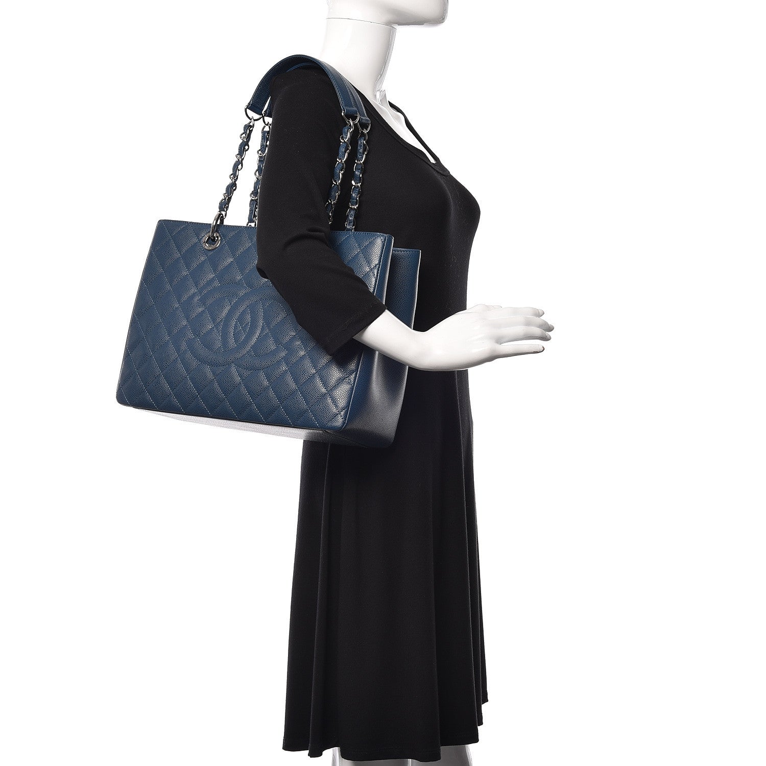 Chanel Caviar Quilted Grand Shopping Tote GST Dark Blue 2 of 10