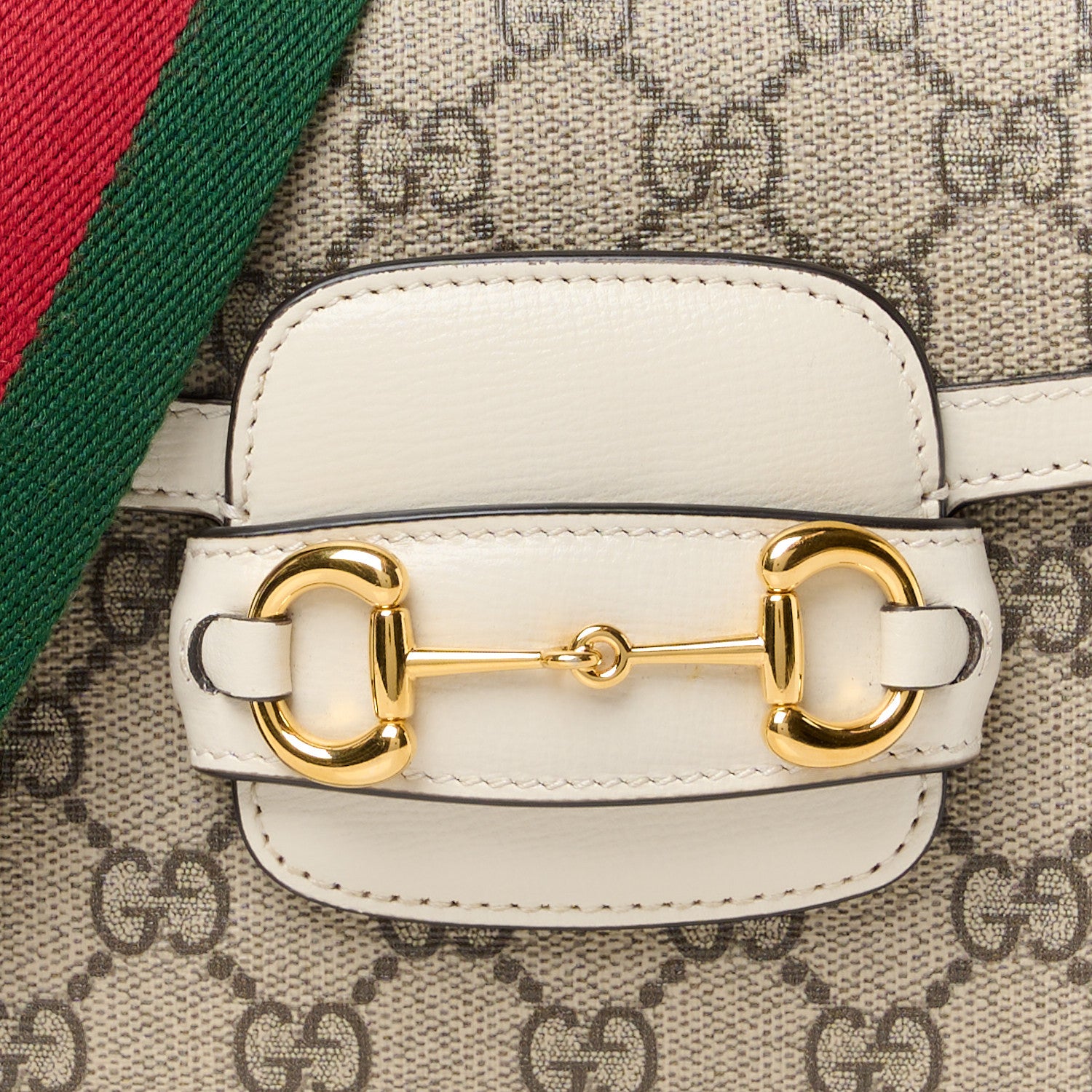 Gucci GG Supreme Monogram Web Mini Horsebit 1955 Shoulder Bag Beige Mystic White 10 of 12
