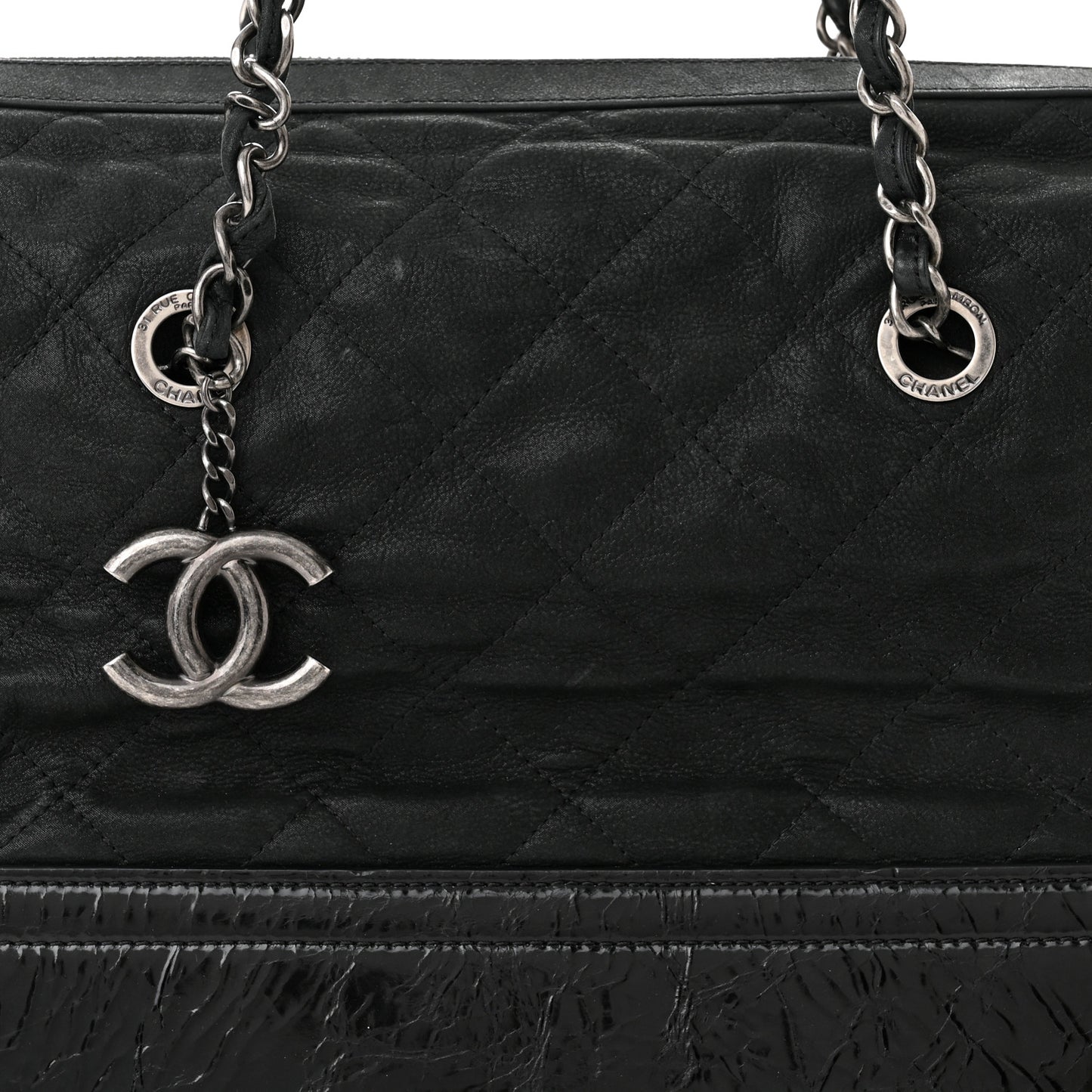 Iridescent Calfskin Quilted VIP Bowling Bag Black