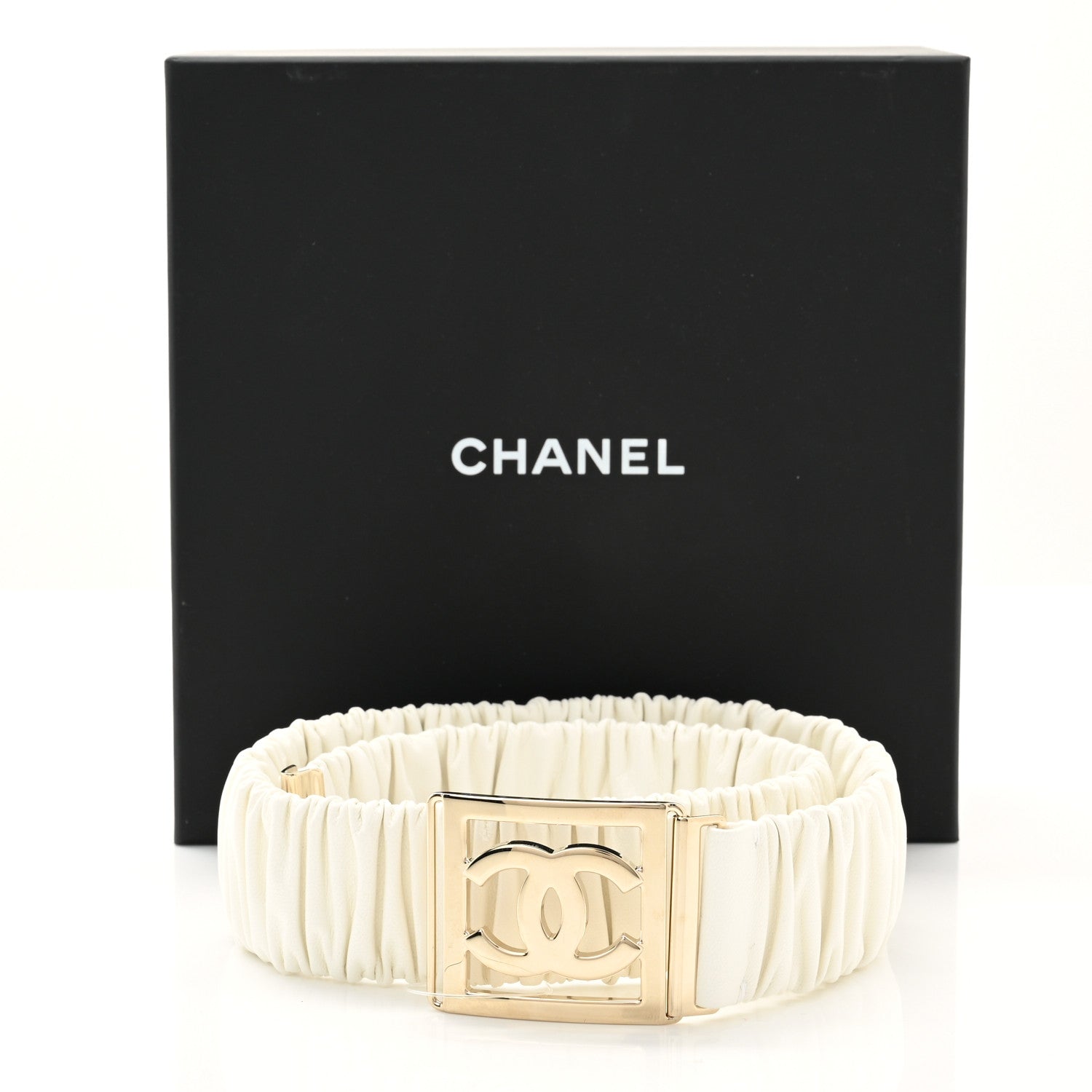 Chanel Lambskin Ruched CC Belt 75 30 White 4 of 4