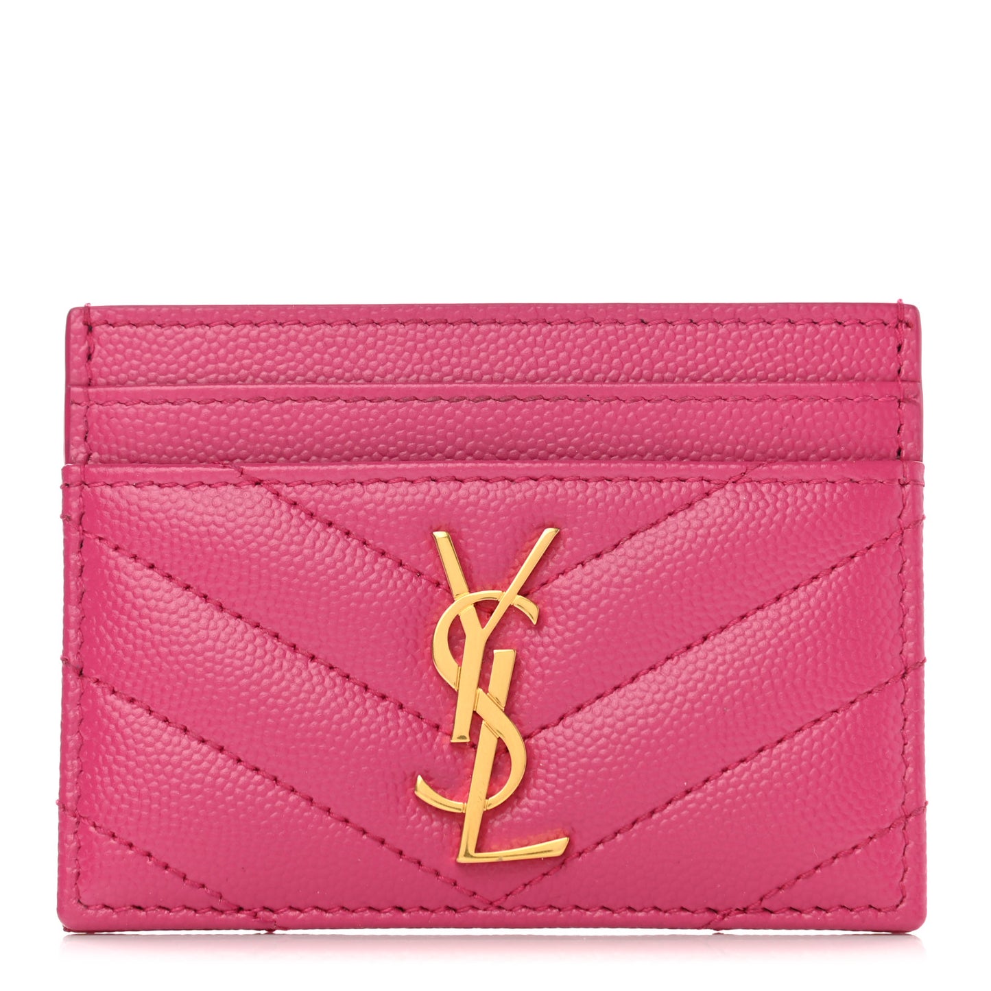 Grain De Poudre Matelasse Chevron Monogram Credit Card Case Fresh Fuxia