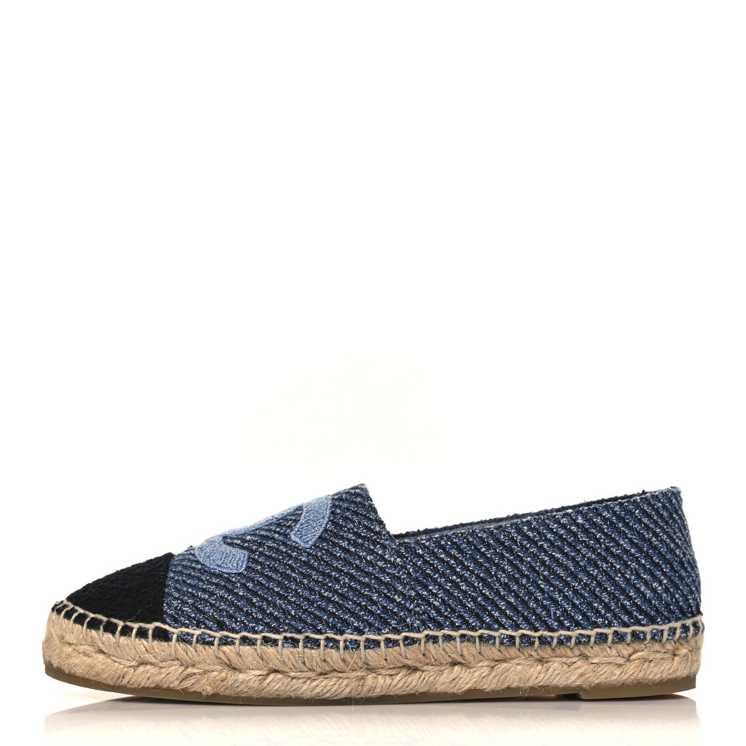 Chanel Cotton Tweed CC Espadrilles 36 Blue Ecru Black 1 of 9