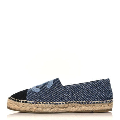 Chanel Cotton Tweed CC Espadrilles 36 Blue Ecru Black 1 of 9