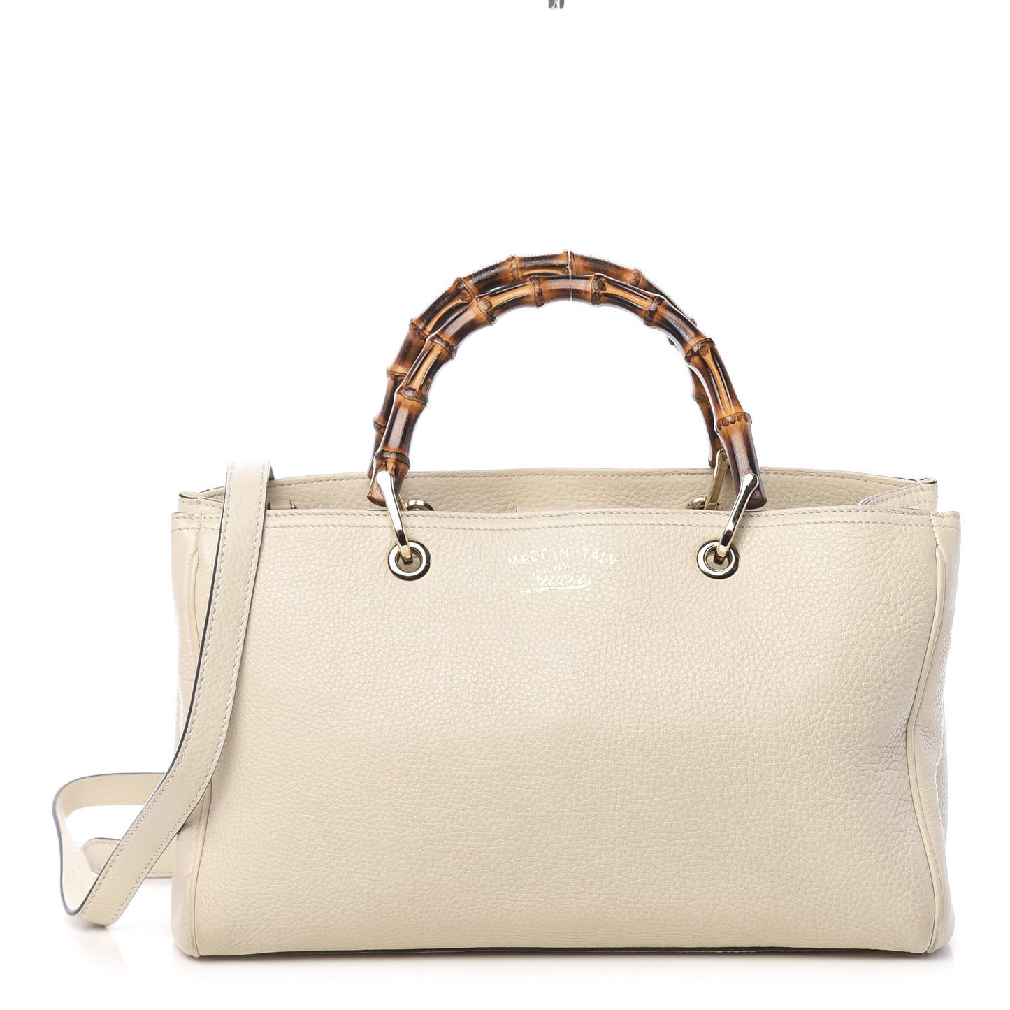 Pebbled Calfskin Medium Bamboo Shopper Tote Off White