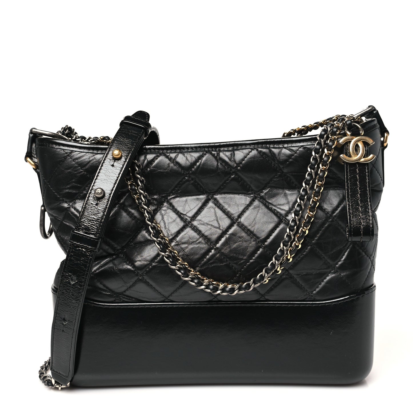 Aged Calfskin Quilted Medium Gabrielle Hobo Black