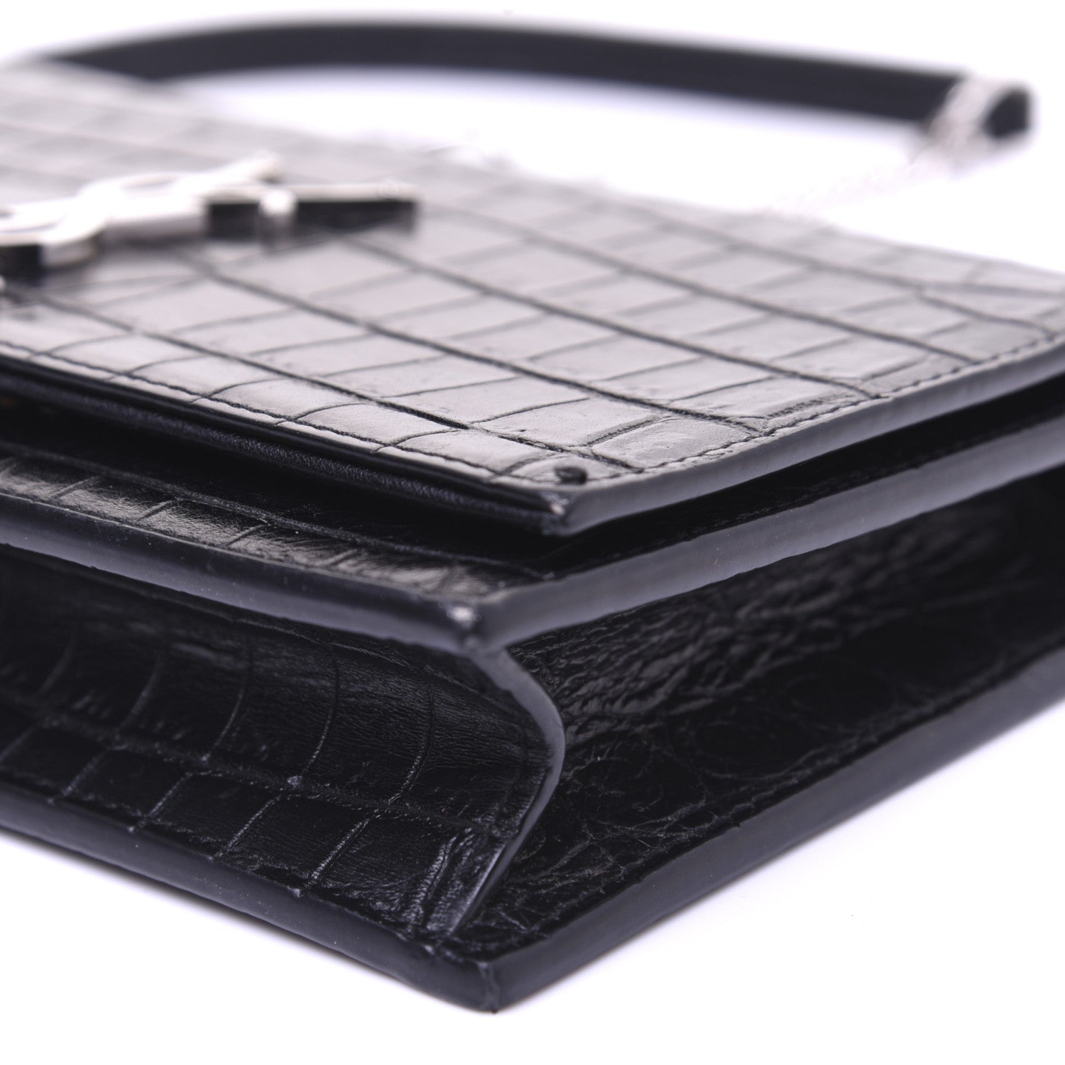 Saint Laurent Calfskin Crocodile Embossed Kate Monogram Tassel Chain Wallet Black 7 of 17