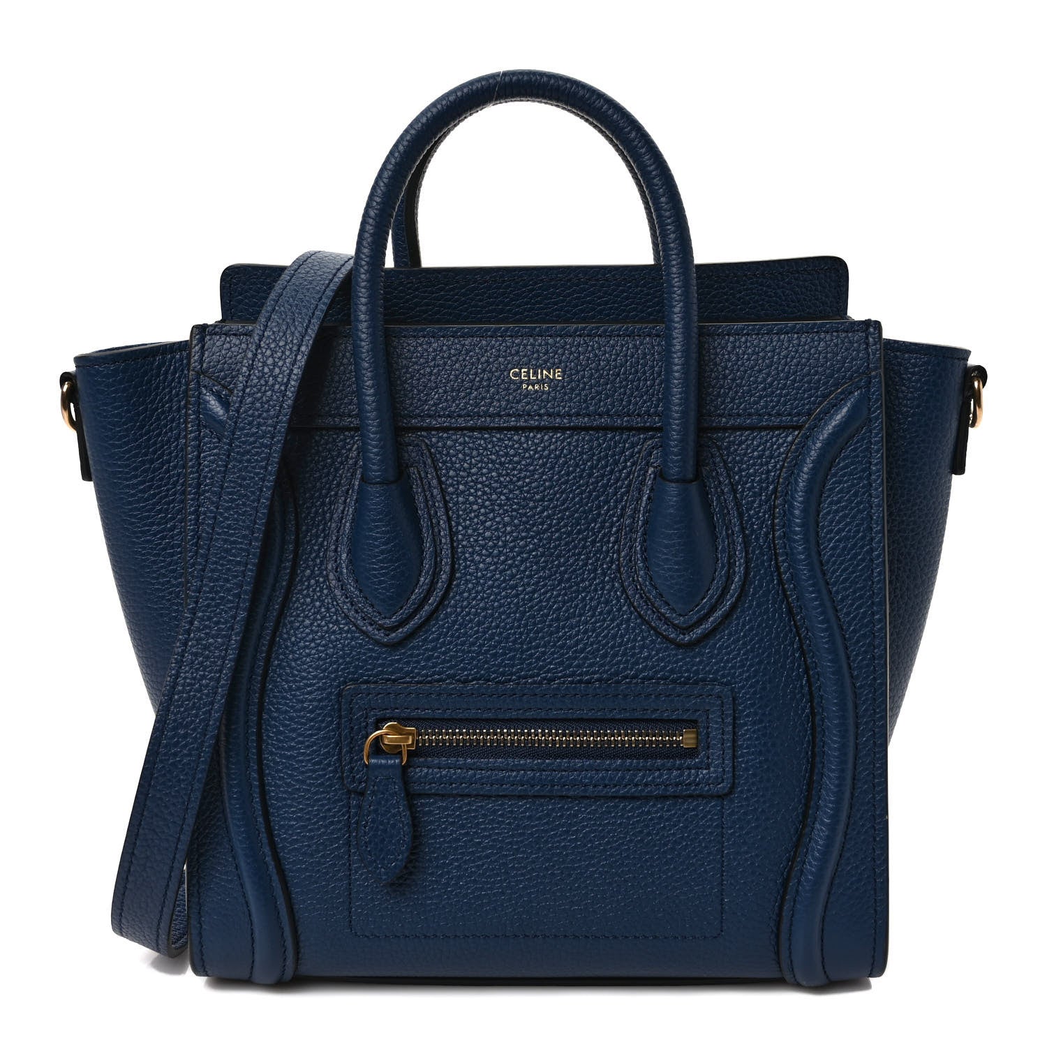 Celine Drummed Calfskin Nano Luggage Deep Blue 1 of 9