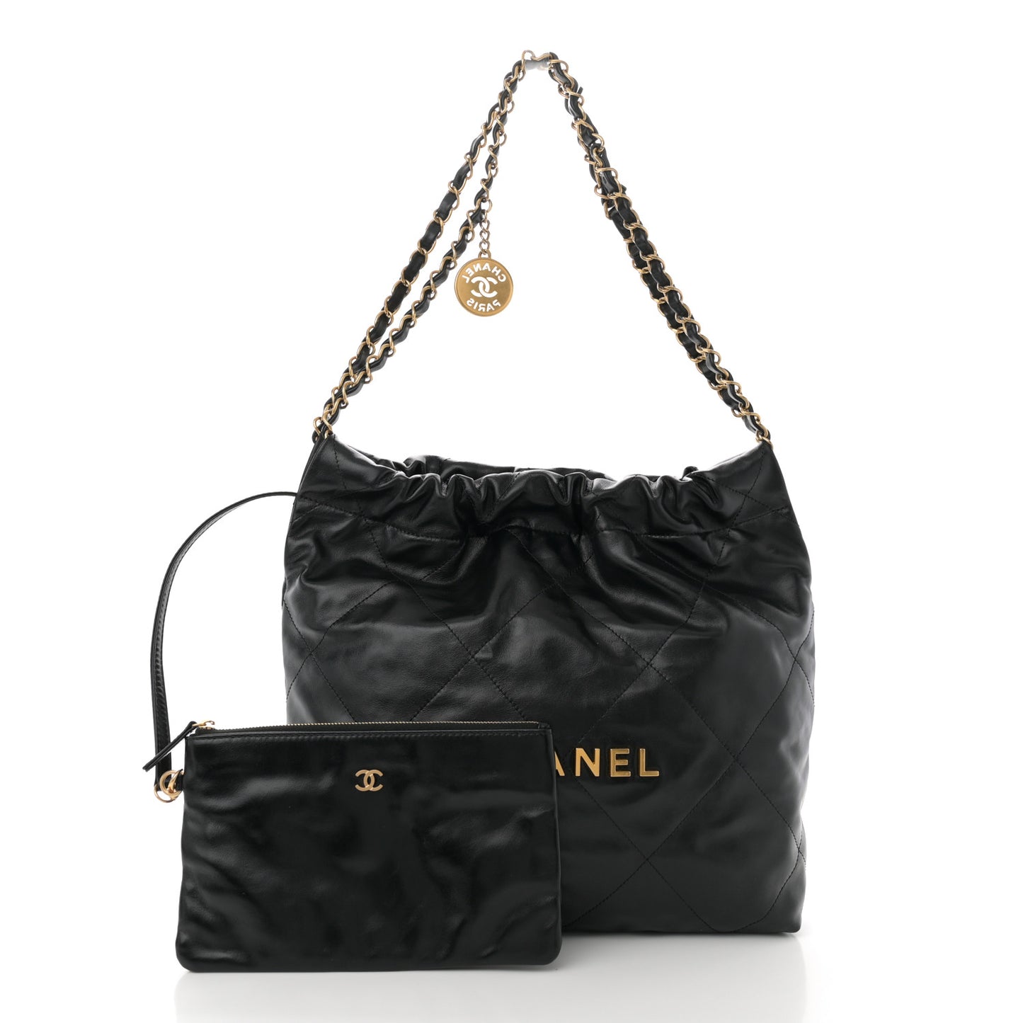 Shiny Calfskin Quilted Small Chanel 22 Black