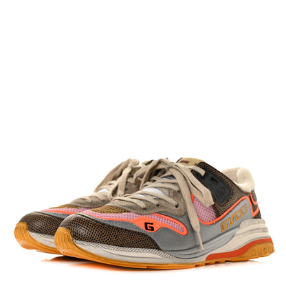 Gucci Calfskin Suede Mesh Lizard Embossed Womens Ultrapace Sneakers 40.5 Silver Anthracite Neon Orange 3 of 8