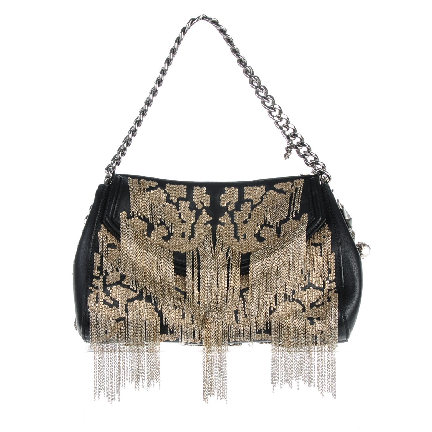 Alexander McQueen Nappa Embroidered Chain Medallion Heraldic Satchel Black 1 of 9