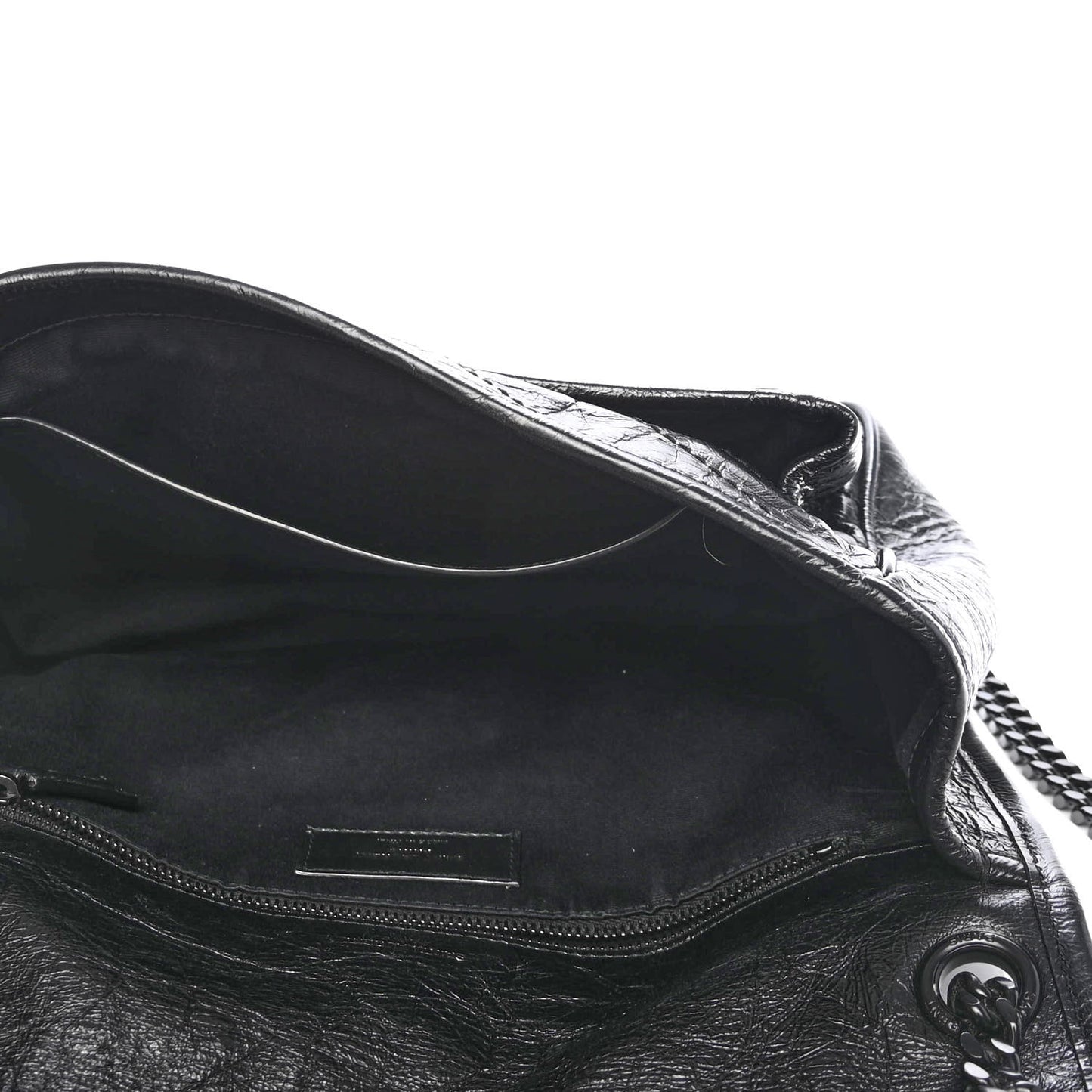 Crinkled Calfskin Matelasse Monogram Medium Niki Chain Satchel Black