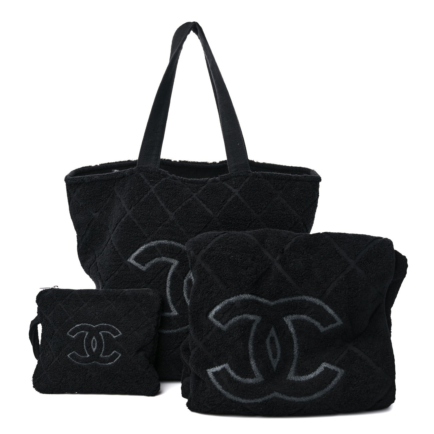 Chanel Terry Cotton CC Beach Tote Towel Set Black 1 of 12