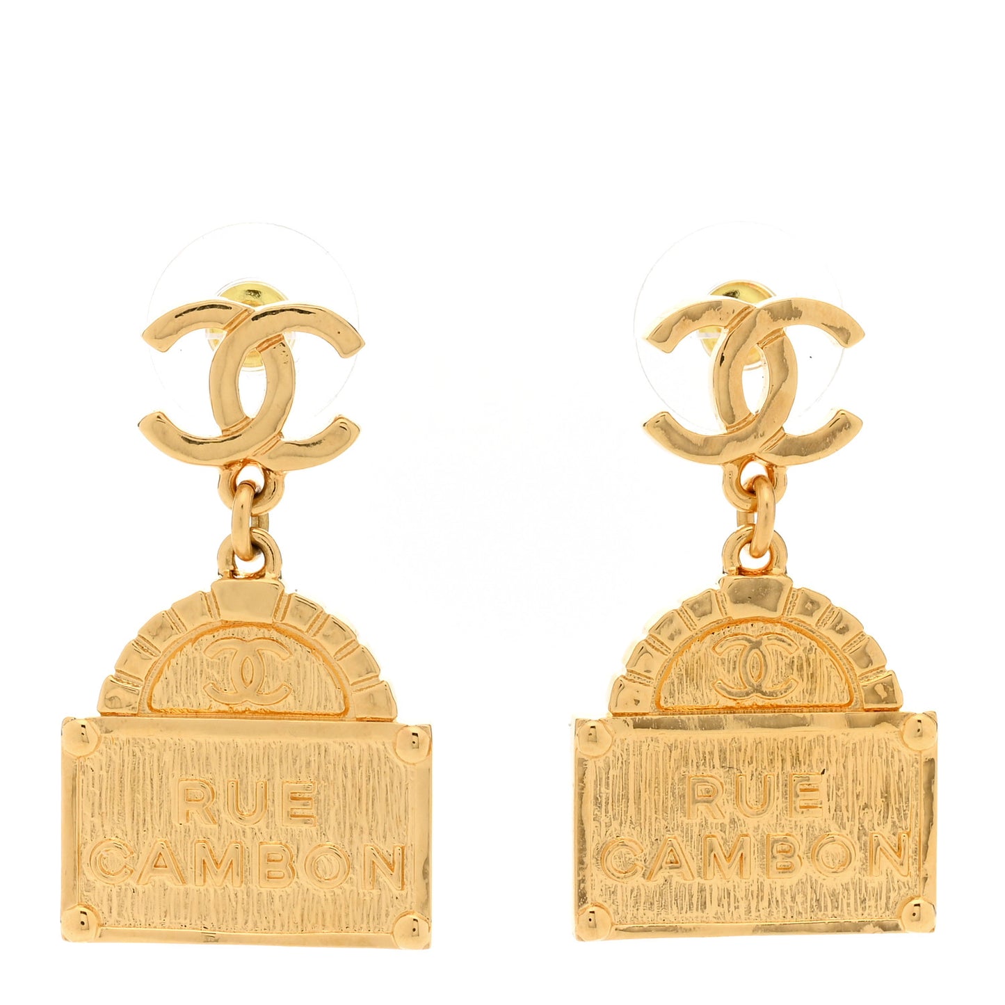 Metal CC Rue Cambon Drop Earrings Gold
