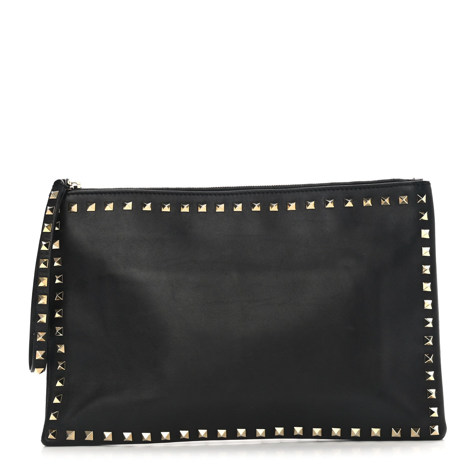 Valentino Garavani Vitello Large Rockstud Zip Wristlet Pouch Black 1 of 7