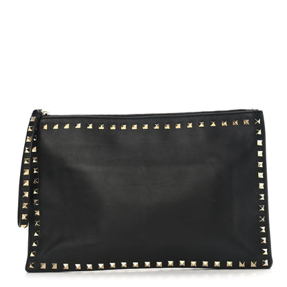 Valentino Garavani Vitello Large Rockstud Zip Wristlet Pouch Black 1 of 7
