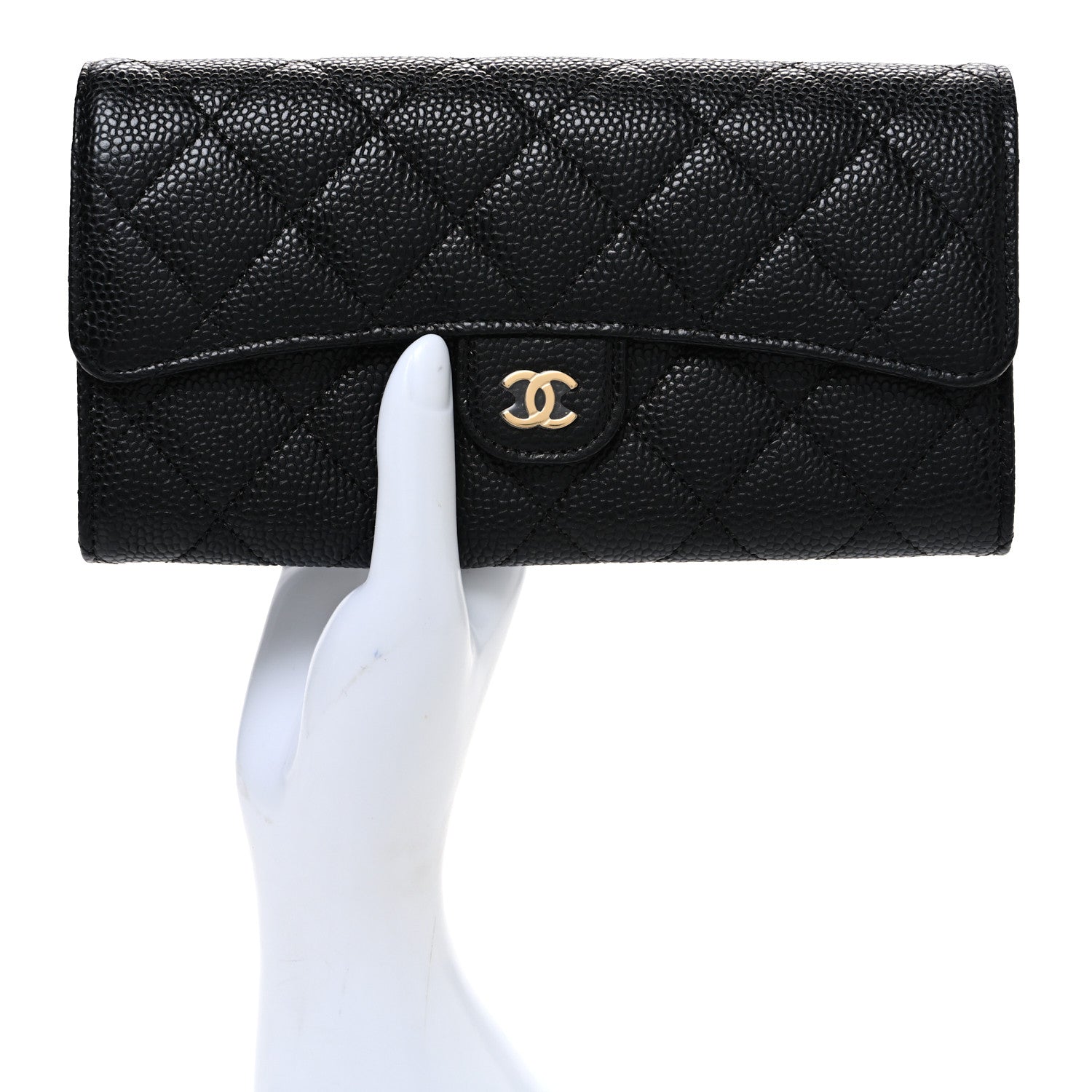 Chanel Caviar Quilted Large Gusset Flap Wallet Black 2 of 8