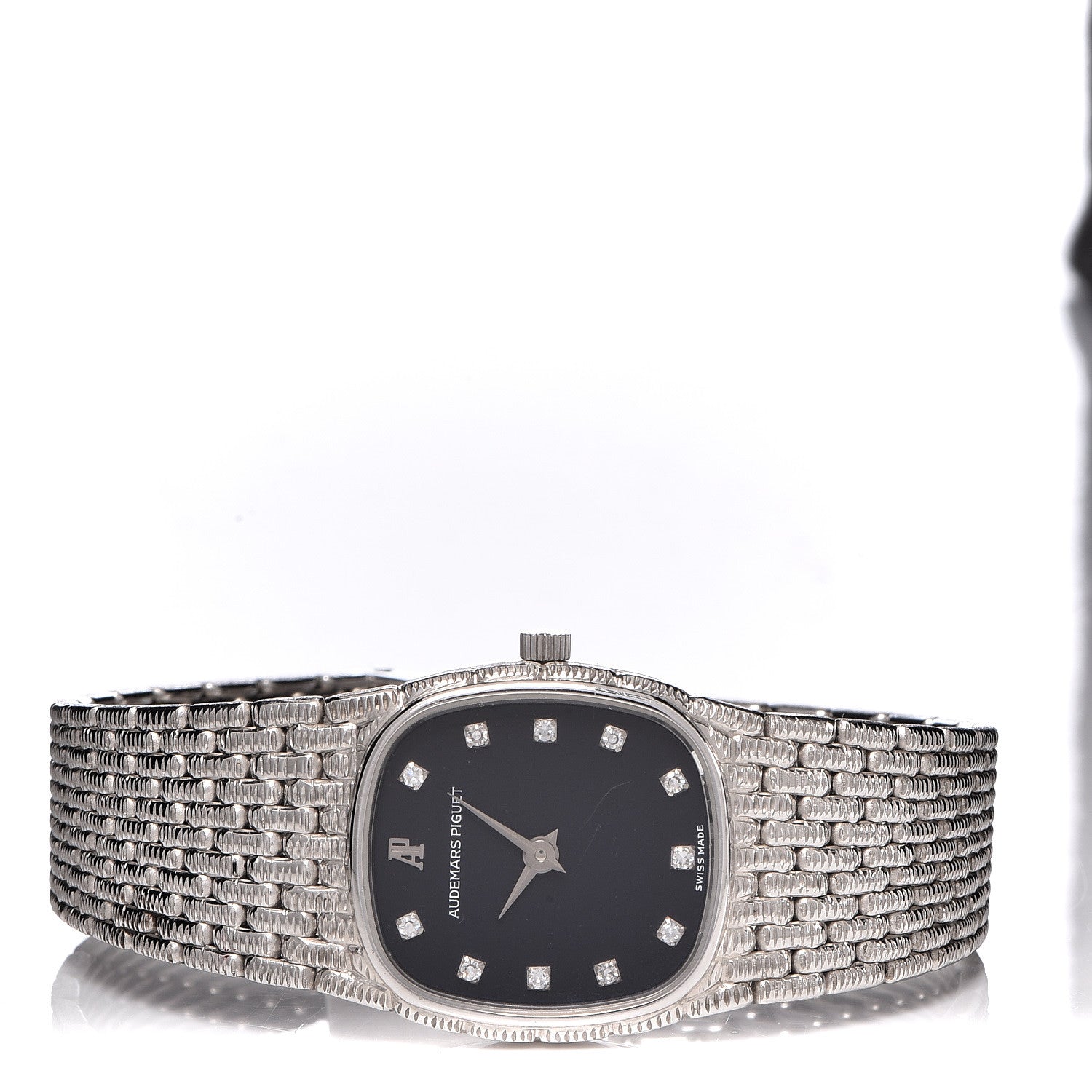 Audemars Piguet 18K White Gold Diamond 22mm Cobra Quartz Watch Black 3 of 8