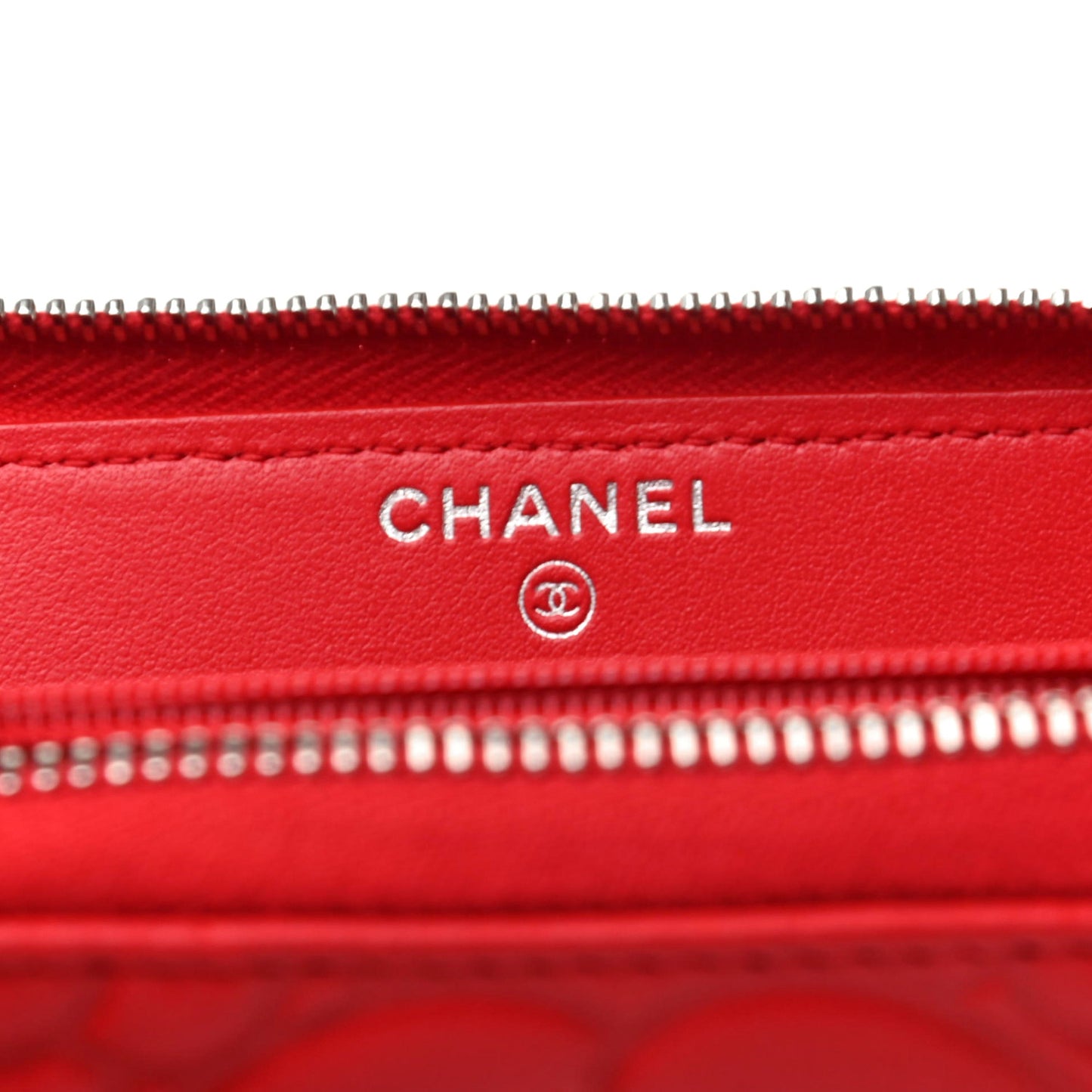Goatskin Camellia Embossed Medium Zip Around Wallet Red