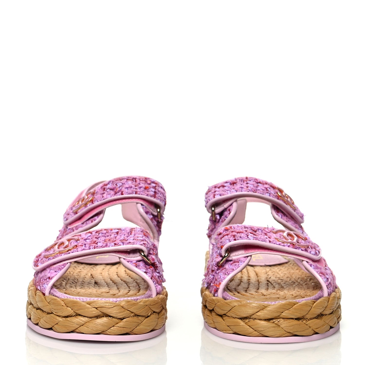 Chanel Tweed Lambskin Velcro Dad Sandals 38 Pink Multicolor 2 of 8