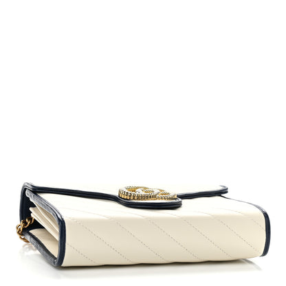 Gucci Vintage Effect Calfskin Matelasse Diagonal Torchon GG Marmont Chain Wallet Mystic White Blue Agata 4 of 12