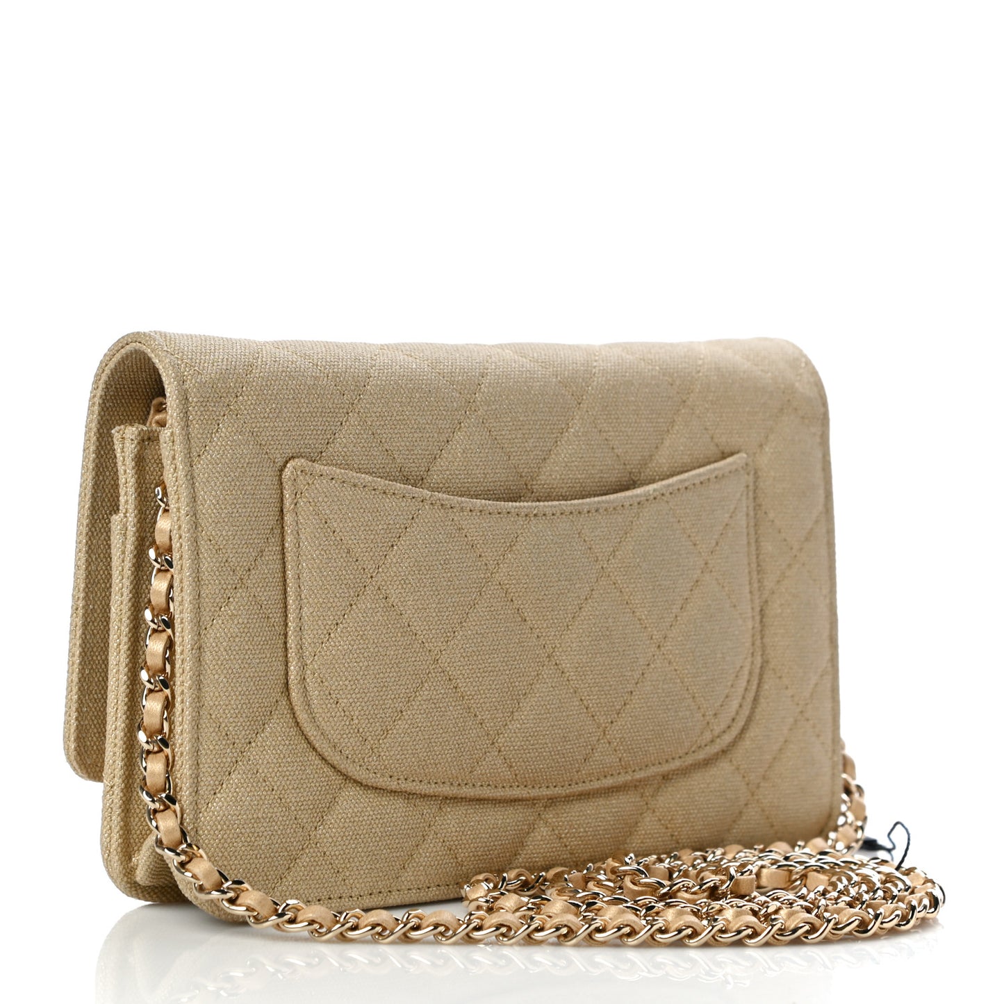Metallic Canvas Quilted Space Charms Wallet On Chain WOC Gold