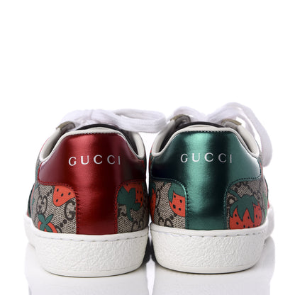 Gucci GG Supreme Monogram Strawberry Web Womens Ace Sneakers 36 Beige Multicolor Red Green 6 of 10