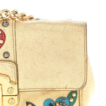 Dolce & Gabbana DOLCE & GABBANA Metallic Calfskin Crystal Embellished Lucia Shoulder Bag Gold Multicolor 11 of 13