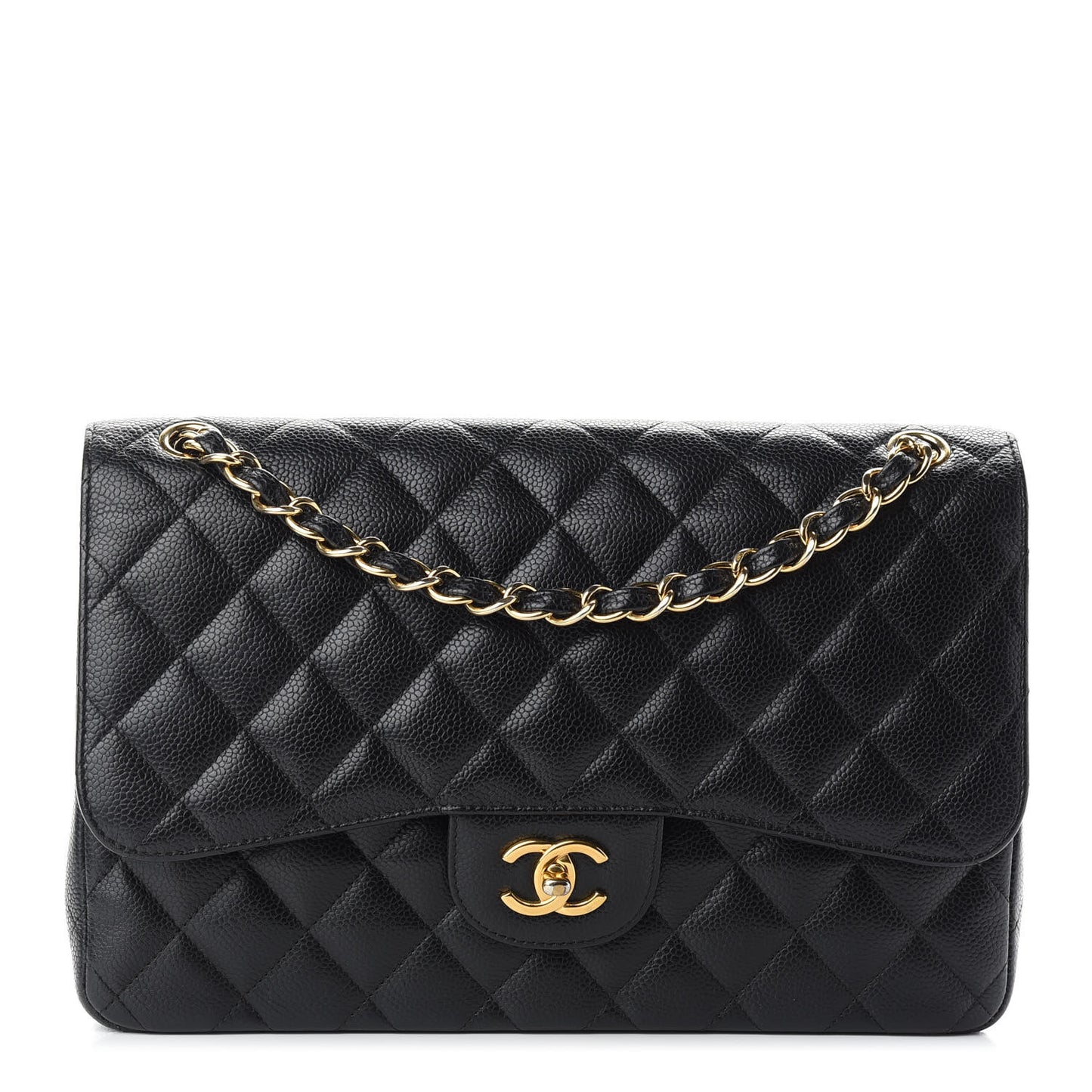 Caviar Quilted Jumbo Double Flap Black