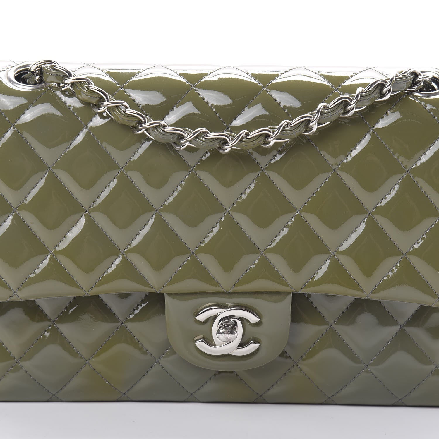Chanel Patent Calfskin Quilted Medium Double Flap Grey 8 of 14