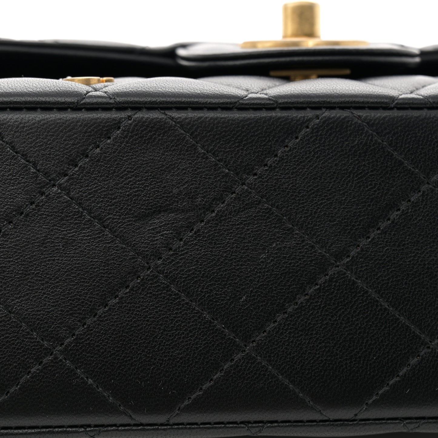 Lambskin Quilted Medium Rue Cambon Charms Double Flap Black