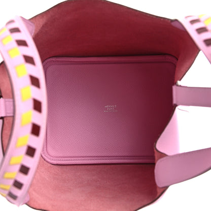 Hermes Epsom Tressage De Cuir Picotin Lock 18 PM Mauve Sylvestre Rouge H Jaune De Naples 4 of 11
