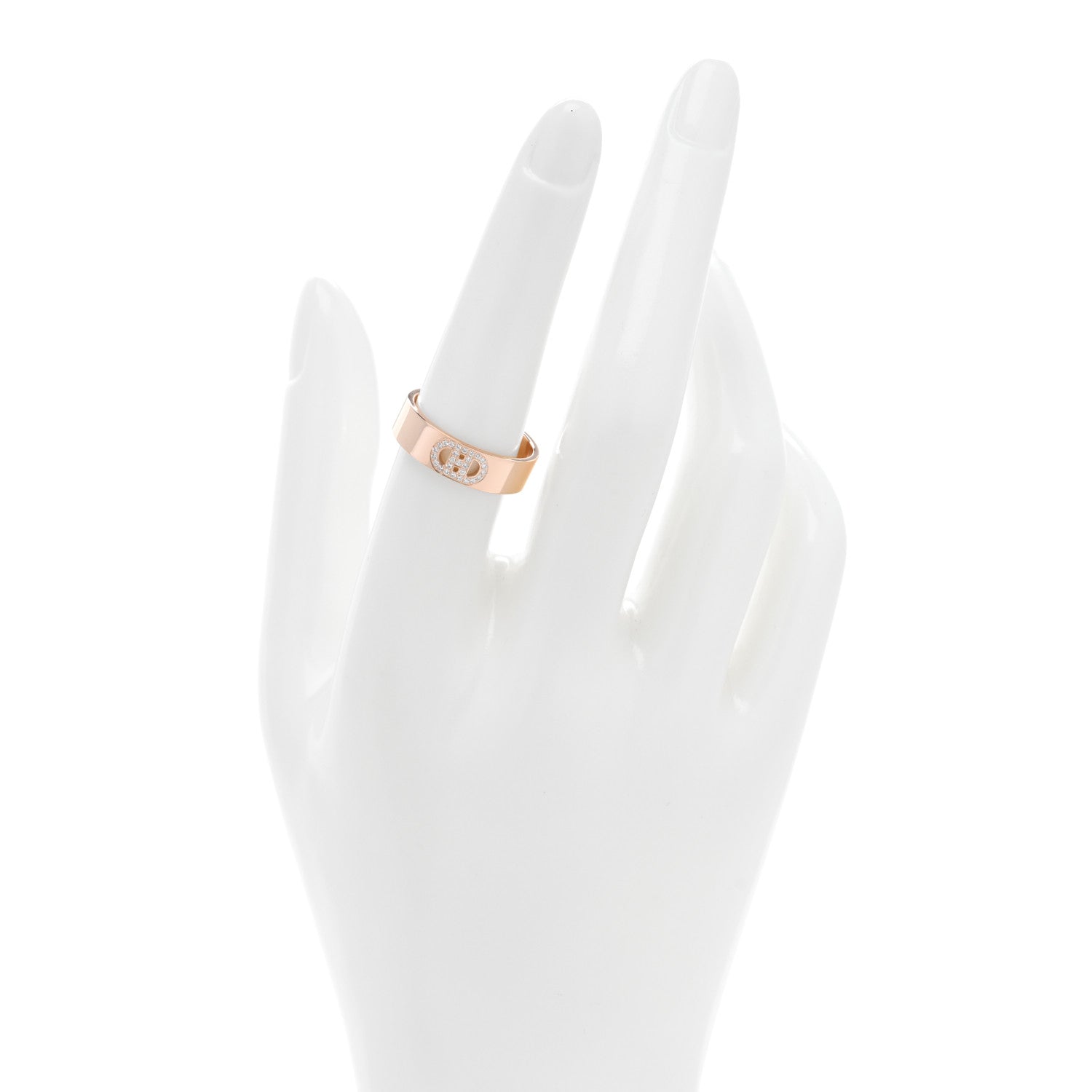 Hermes 18K Rose Gold Diamond PM H D'Ancre Ring 56 7.5 2 of 5