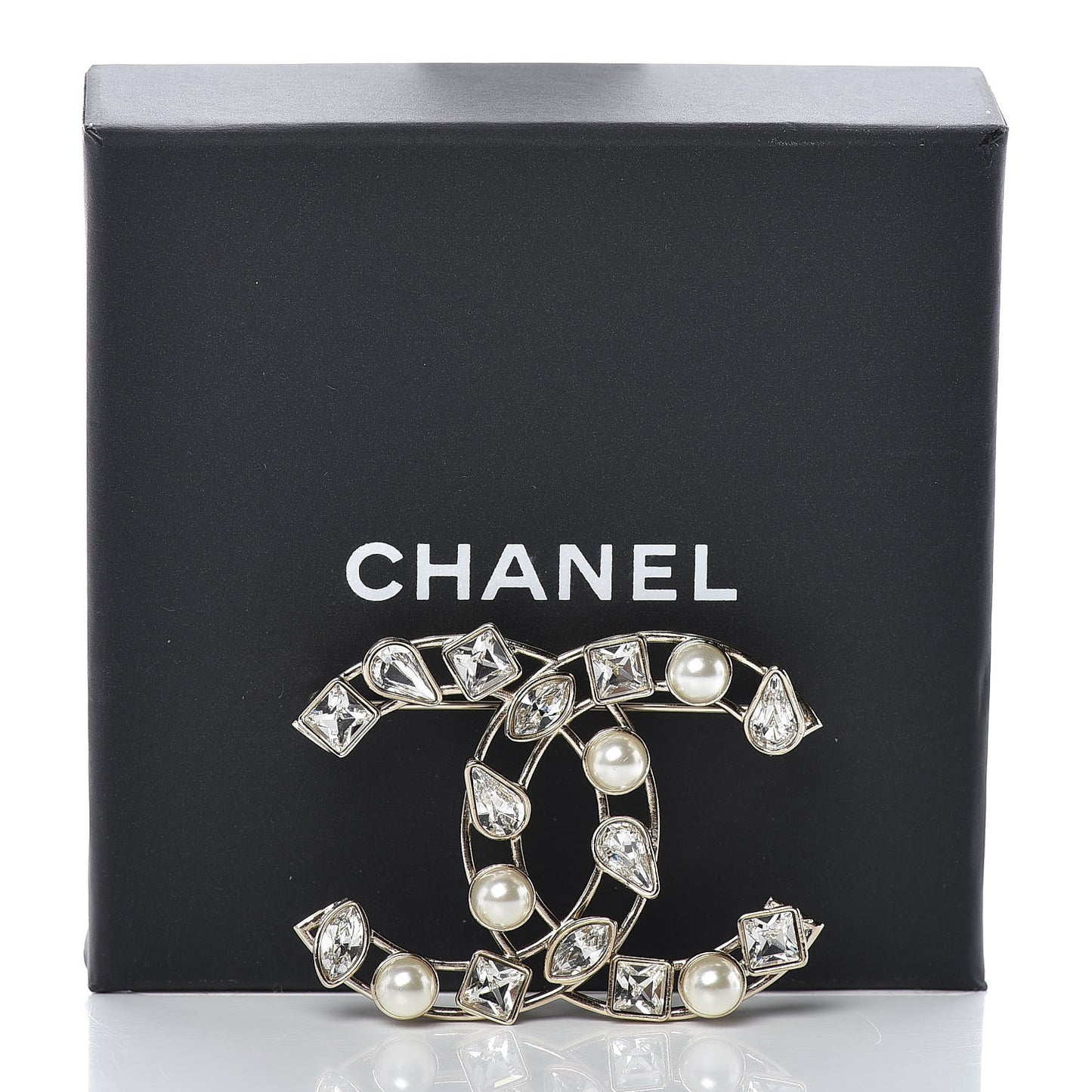 Metal Glass Pearl CC Crystal Snowfall Brooch Gold