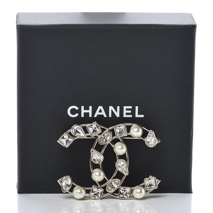 Chanel Metal Glass Pearl CC Crystal Snowfall Brooch Gold 5 of 5