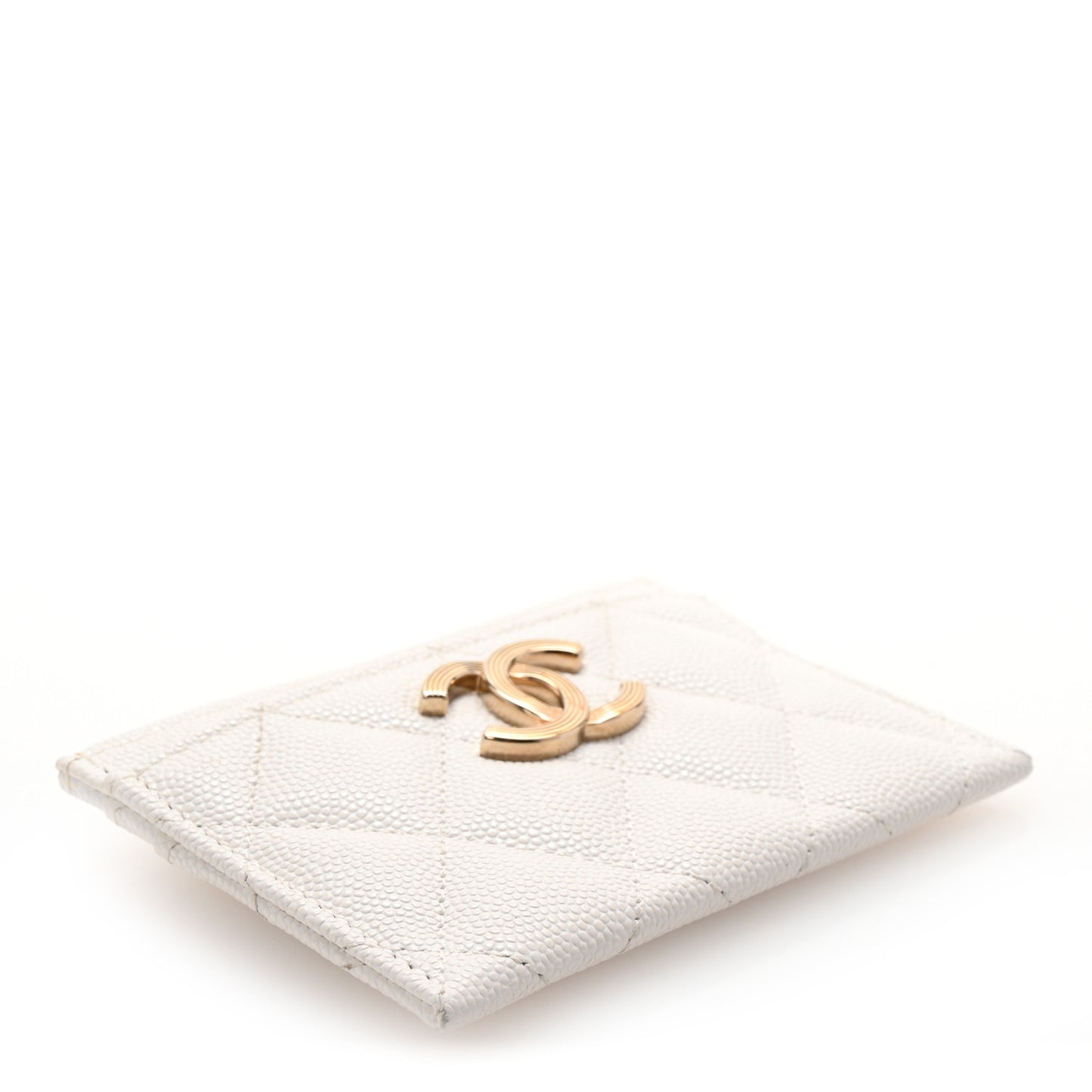 Caviar Metal Quilted Striated CC Card Holder White