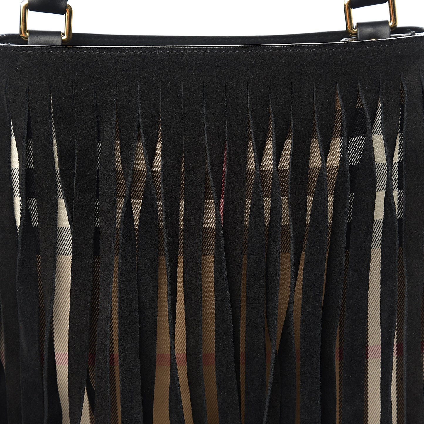 Prorsum Suede House Check Fringe Bucket Bag Black