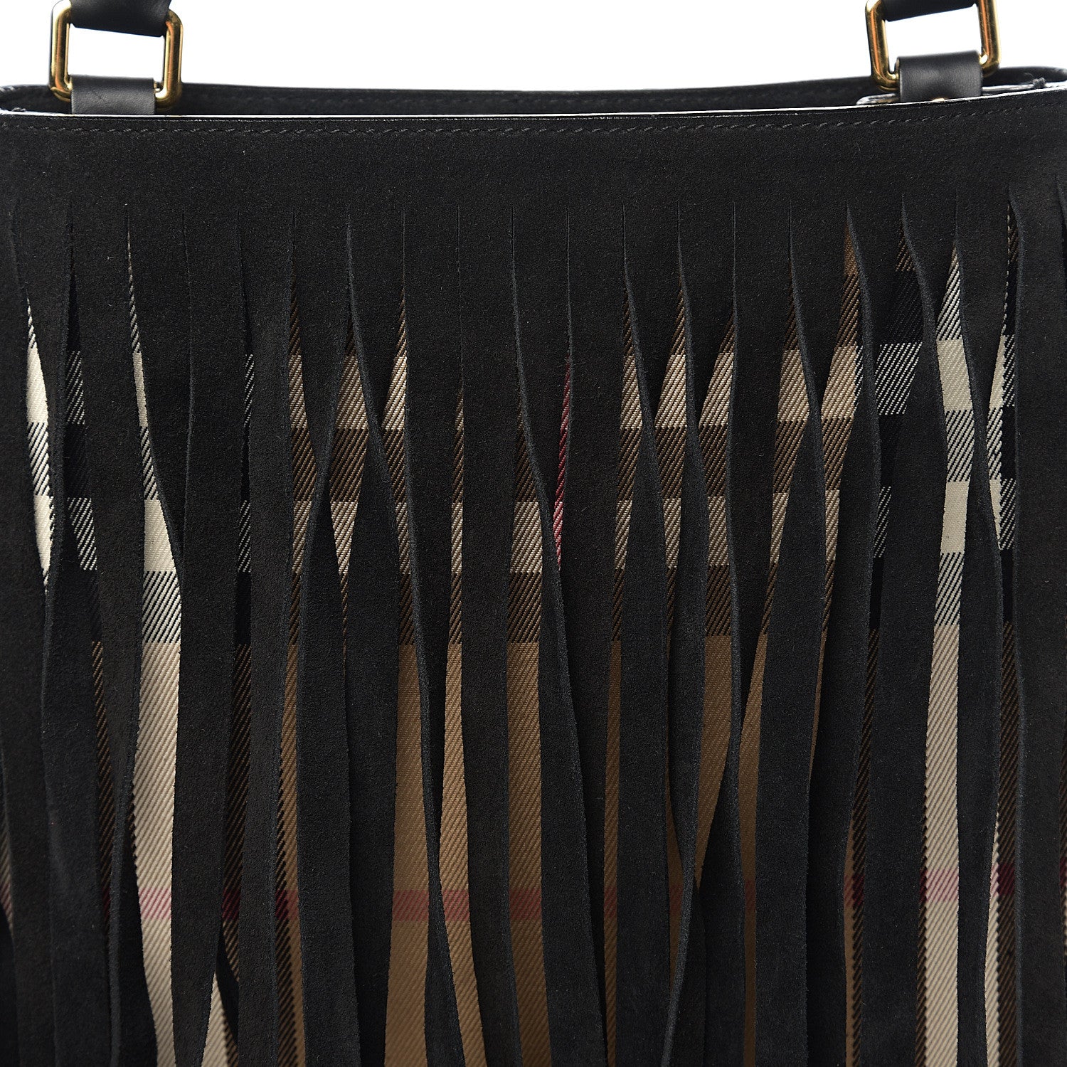 Burberry Prorsum Suede House Check Fringe Bucket Bag Black 9 of 9