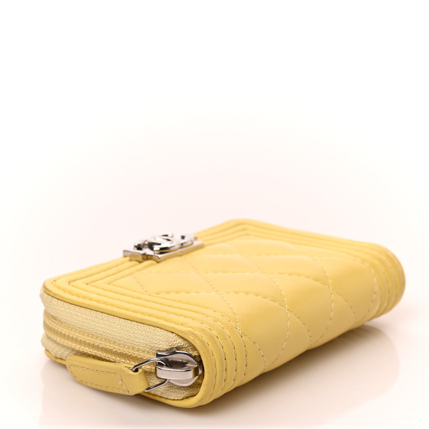 Lambskin Quilted Zip Around Boy Coin Purse Wallet Yellow