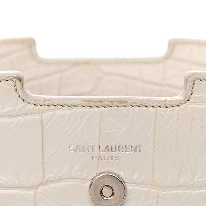 Saint Laurent Calfskin Crocodile Embossed Baby Monogram Cabas Gris Perle 14 of 16