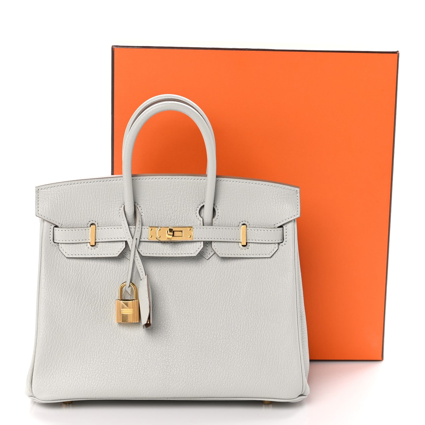 Chevre Mysore Horseshoe Birkin 25 Gris Perle Gold