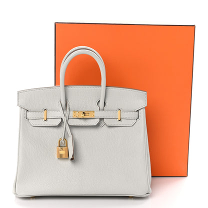 Hermes Chevre Mysore Horseshoe Birkin 25 Gris Perle Gold 12 of 12