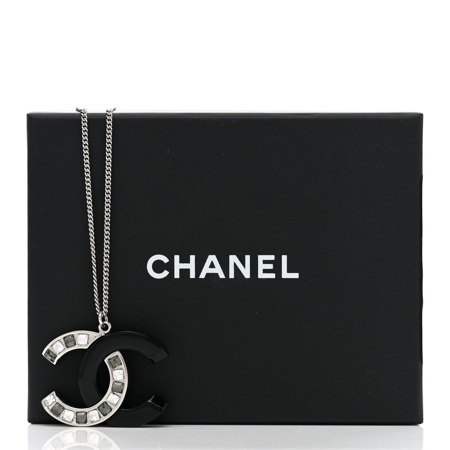 Chanel Resin Crystal Baguette CC Necklace Silver Black 6 of 6