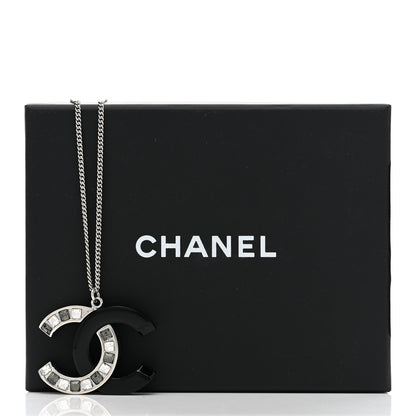 Chanel Resin Crystal Baguette CC Necklace Silver Black 6 of 6