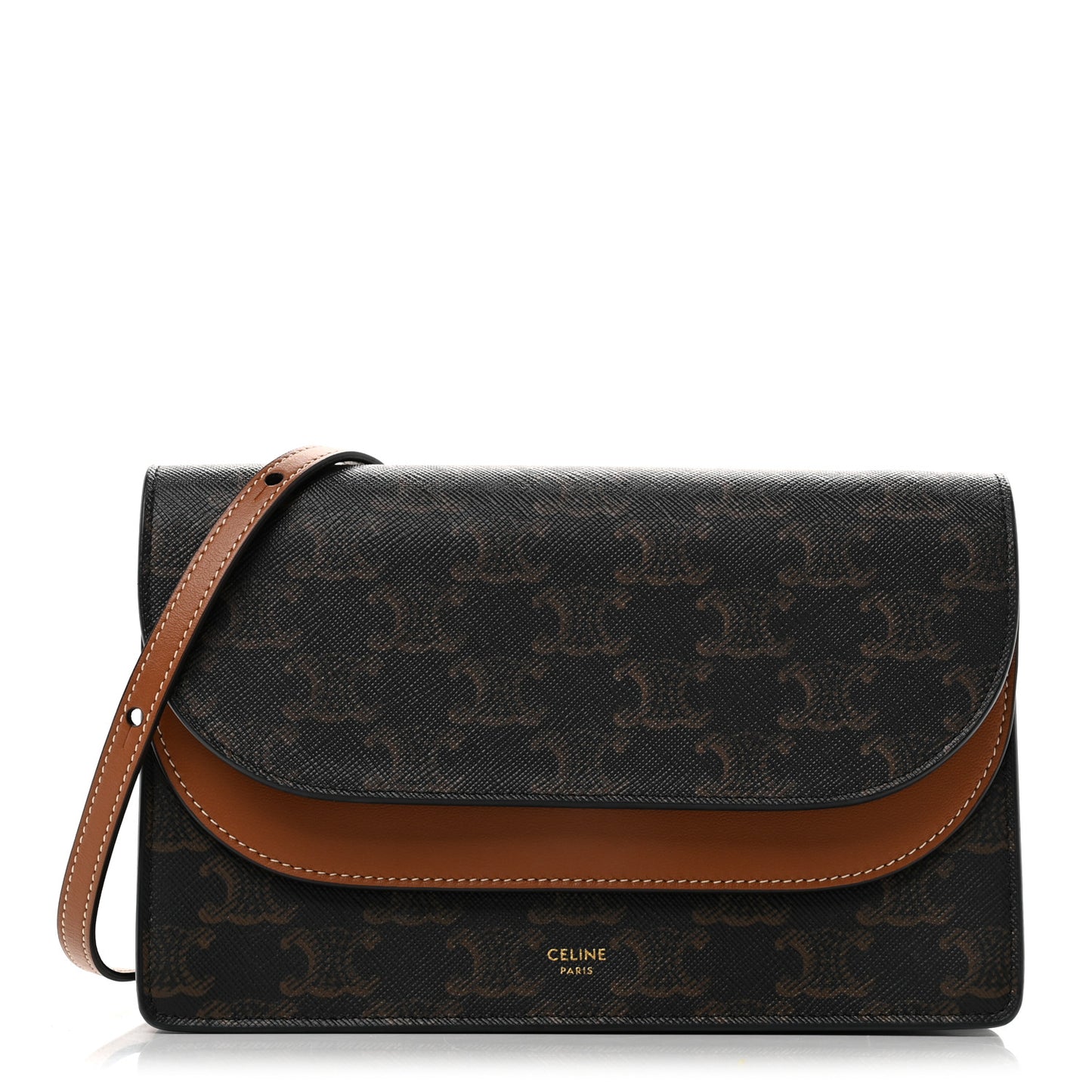Triomphe Canvas Lambskin Wallet On Strap Tan