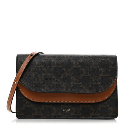 Celine Triomphe Canvas Lambskin Wallet On Strap Tan 1 of 12