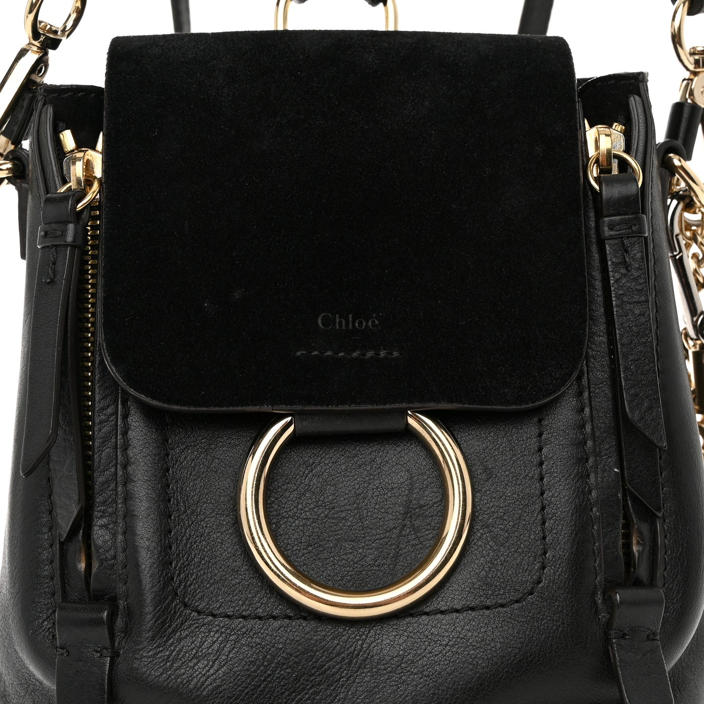 Suede Calfskin Mini Faye Backpack Black