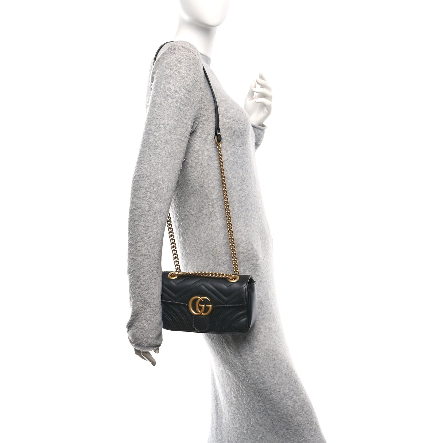 Calfskin Matelasse Mini GG Marmont Shoulder Bag Black