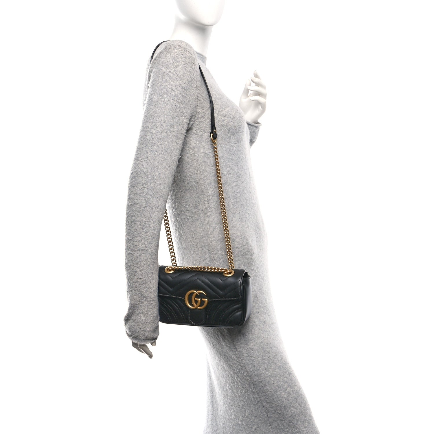 Gucci Calfskin Matelasse Mini GG Marmont Shoulder Bag Black 2 of 11