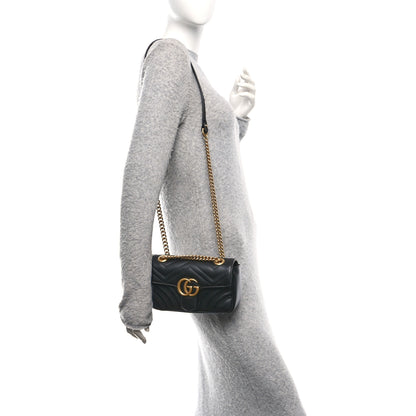 Gucci Calfskin Matelasse Mini GG Marmont Shoulder Bag Black 2 of 11